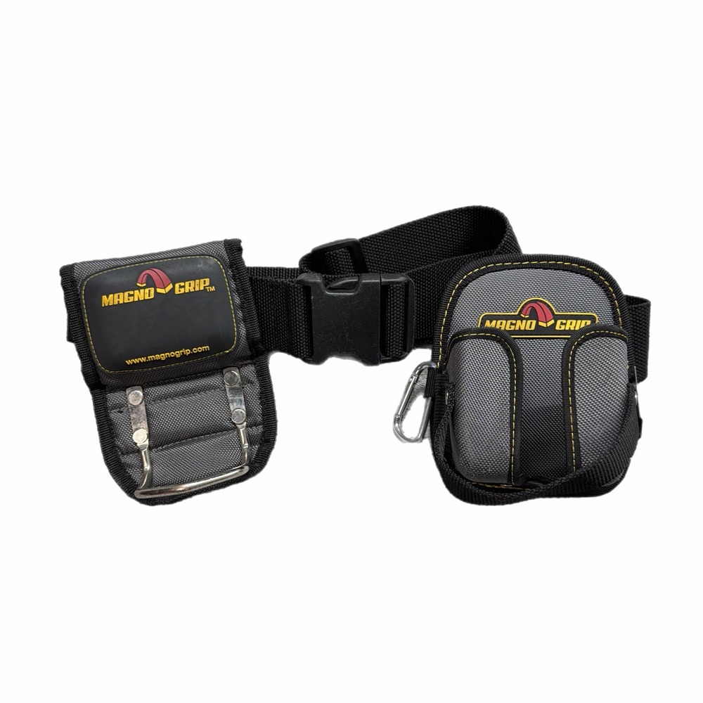 MagnoGrip Magnetic Tool Belt Hammer Holster and Pouch Set Black Gray Adjustable